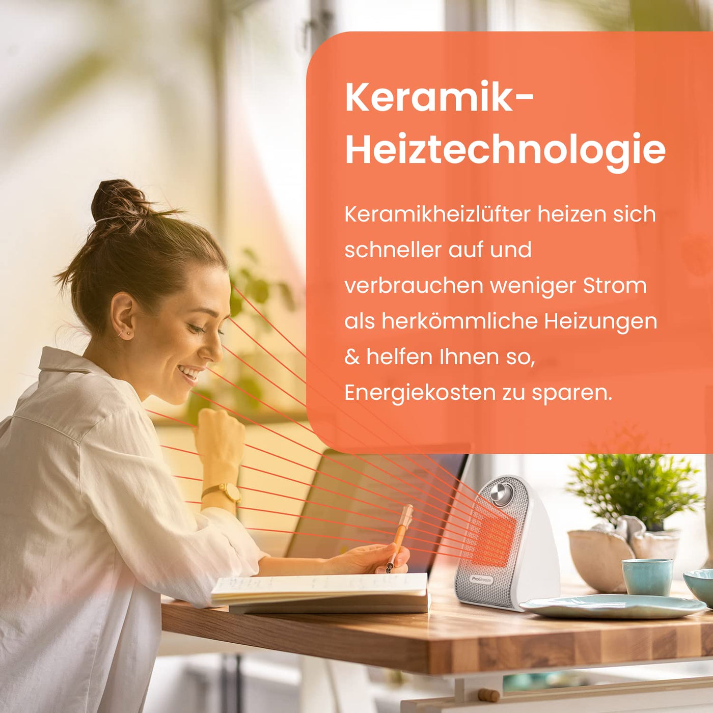 Pro Breeze™ 500W Mini-Keramik-Heizlüfter für den Arbeitsplatz oder Schreibtisch - PTC-Keramik Compact Heizgerät - Weiß
