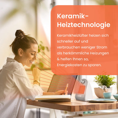 Pro Breeze™ 500W Mini-Keramik-Heizlüfter für den Arbeitsplatz oder Schreibtisch - PTC-Keramik Compact Heizgerät - Weiß