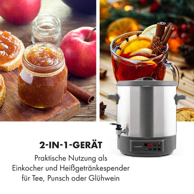 Klarstein Lady Marmalade Einkochautomat Einkochtopf Einkocher Heißgetränkespender, 27 Liter, 1800 Watt, 30-100 °C, Timer, Warmhalte-Funktion, Überhitzungsschutz, Edelstahl gebürstet
