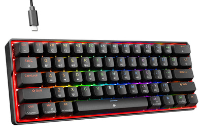 KEMOVE K61SE 60% mechanische Gaming-Tastatur mit linearen roten Schaltern, Anti-Ghosting LED-Hintergrundbeleuchtung Typ-C Datenkabel Ultrakompakte 61 Tasten Mini-Tastatur (Schwarze)