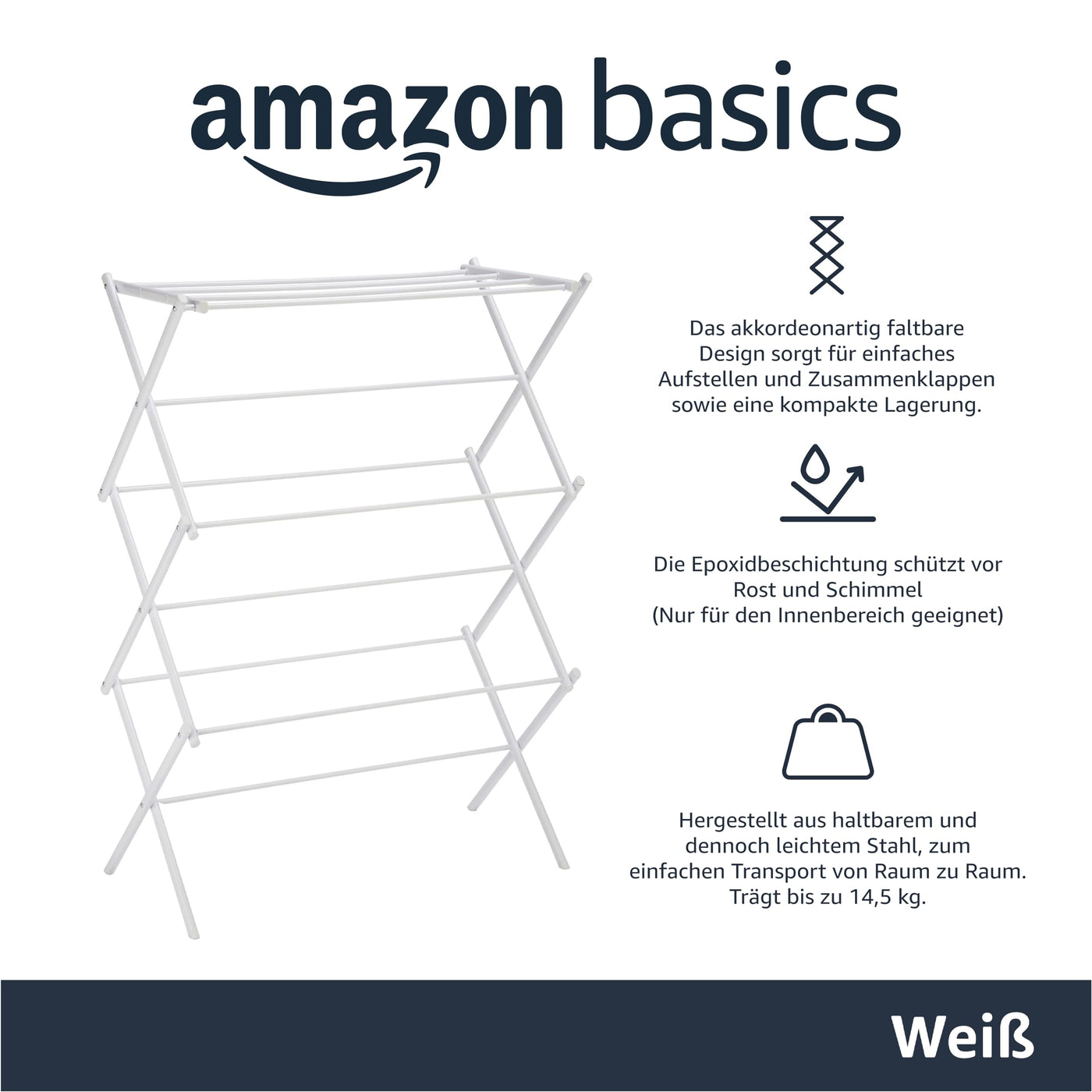 Amazon Basics Klappbarer Wäscheständer, Weiß