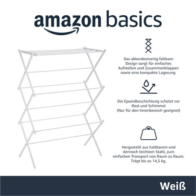 Amazon Basics Klappbarer Wäscheständer, Weiß