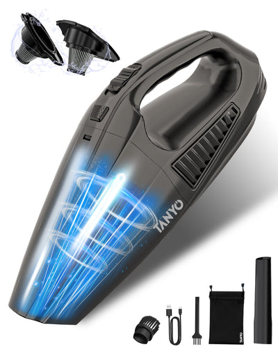 TANYO Handstaubsauger Akku, 12000Pa Handstaubsauger Kabellos 2000mAh Batterien Autostaubsauger Stark mit Waschbar HEPA Filter, Mini Staubsauger für Auto, Küche, Haus, Tierhaare Eisenhaltig