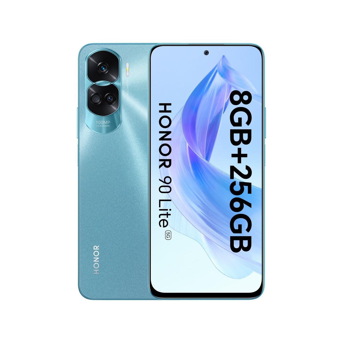 HONOR 90 Lite Smartphone 5G, 8 GB RAM und 256 GB, FullView Display von 6,7 Zoll bei 90 Hz, Dreifachkamera mit 100 MP mit 4500 mAh Akku, Dual SIM, Android 13, Cyan Lake
