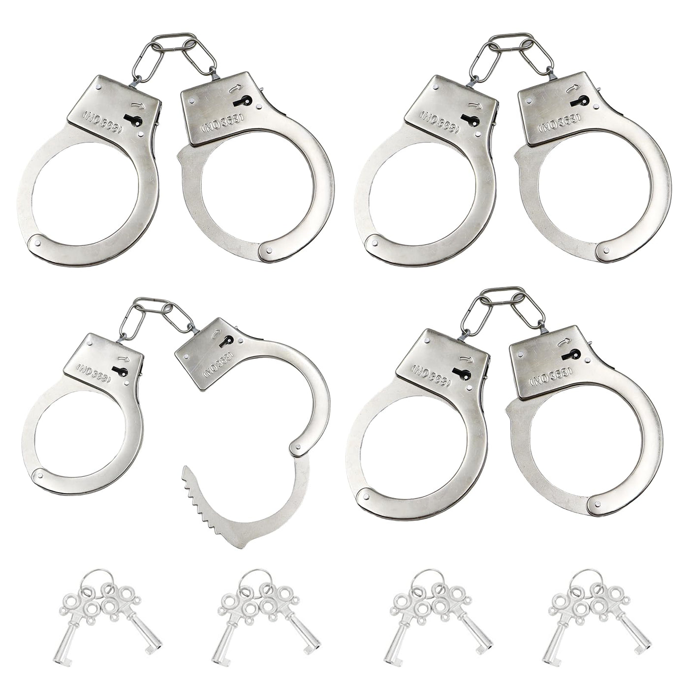 4 Stücke Spielzeug Handschellen mit 4 Schlüssel Handcuffs Kinder Handschellen aus Metall für Polizei Spielen Mottoparty Requisiten Spiel für Kinder (Silber)
