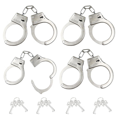 4 Stücke Spielzeug Handschellen mit 4 Schlüssel Handcuffs Kinder Handschellen aus Metall für Polizei Spielen Mottoparty Requisiten Spiel für Kinder (Silber)