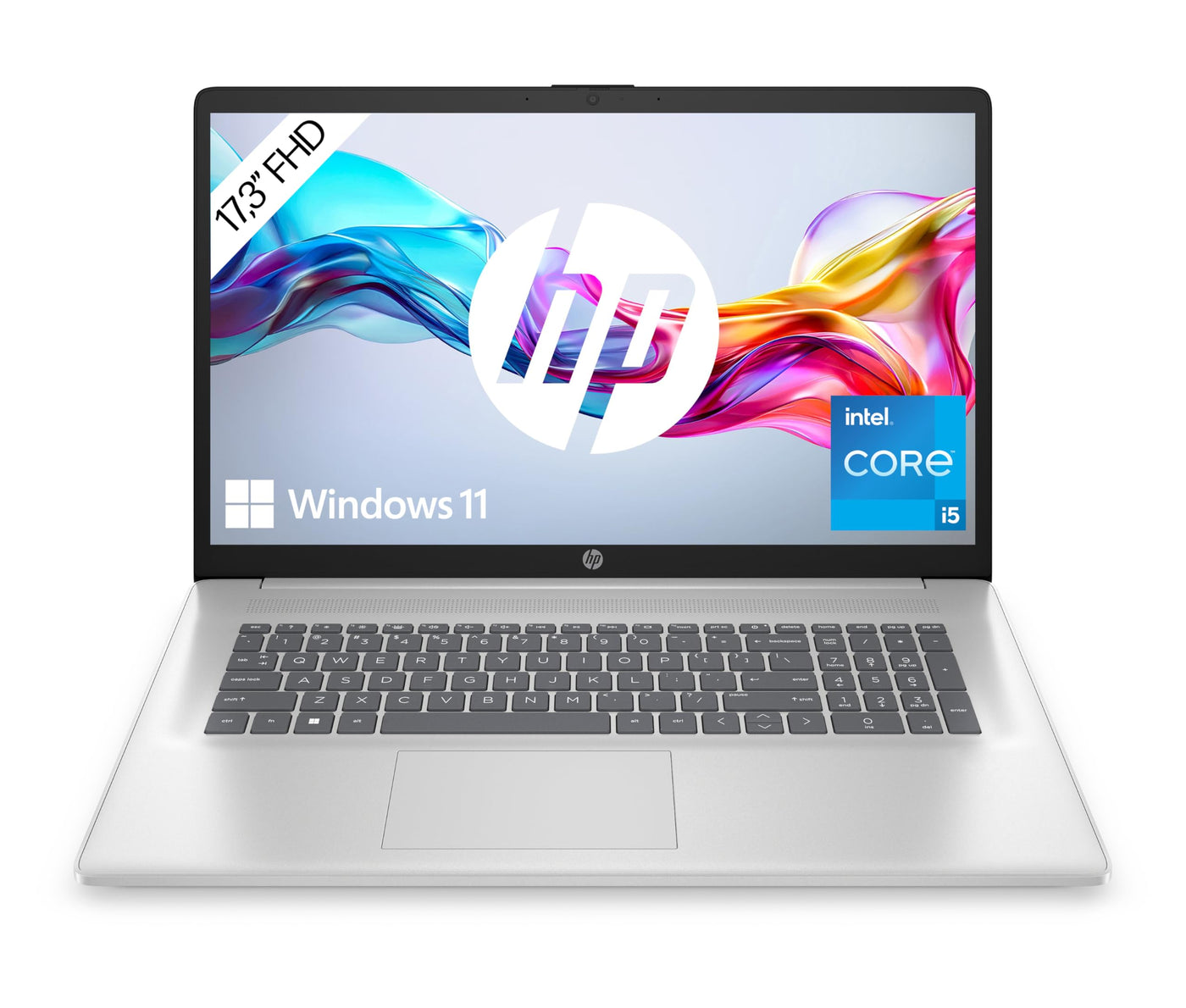 HP Laptop mit 17,3 Zoll FHD Display,Intel Core i5-1334U, 16 GB DDR4 RAM, 512 GB SSD, ‎Intel Graphics, Windows 11, QWERTZ Tastatur, Silber