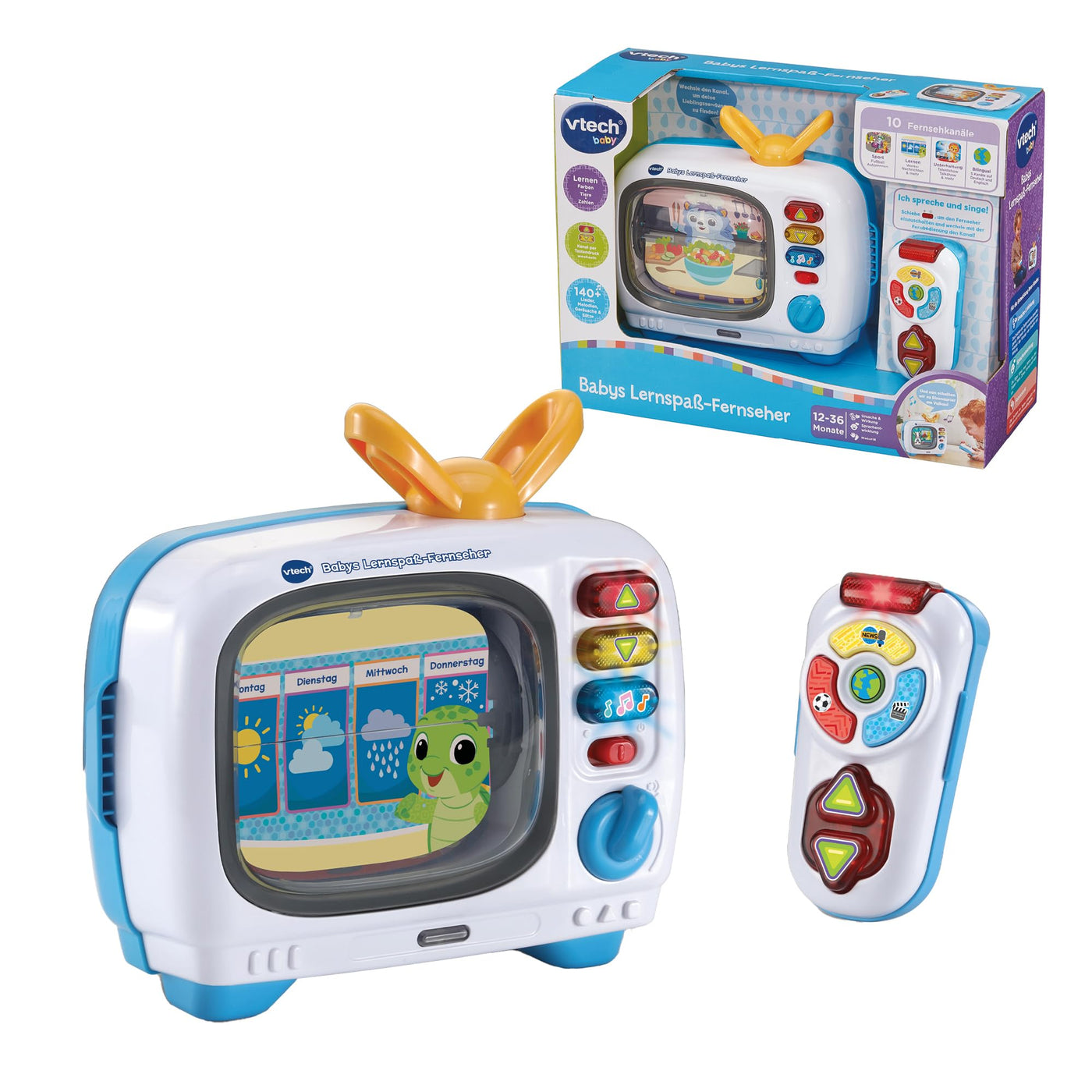 Vtech Lernspaß Fernseher – Interaktives Babyspielzeug ab 12 Monaten mit Musik, Tiergeräuschen, bunten Bildern und drehbarer Walze – Lernspielzeug für Babys & Kleinkinder