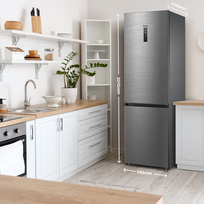 Midea MDRB521MGA46O Kühl-/Gefrierkombination/NoFrost/Besonders leise 29dB/Inverter Kompressor/Niedrigtemperaturzone/180° Verstellbare Gefrierfach-Schublade/201 cm hoch/256 L Kühlteil/122 L Gefrierteil