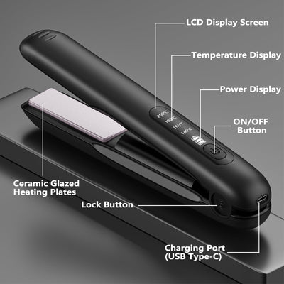 Glätteisen Kabellos, Kabelloser Haarglätter und Lockenwickler 2 in 1, Wiederaufladbares Tragbares USB Glätteisen, Kabelloser Mini Reiseglätter mit 4 Ainstellbaren Temperaturen, 5000mAh-Akku