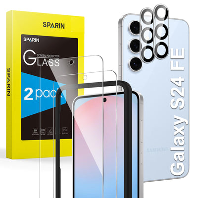 SPARIN für Samsung Galaxy S24 FE Panzer Schutz Glas, mit Positionierhilfe, HD-klar Schutzglas und Kameraschutz für Samsung S24 FE, 6,7 Zoll, Anti-Kratz & Blasen