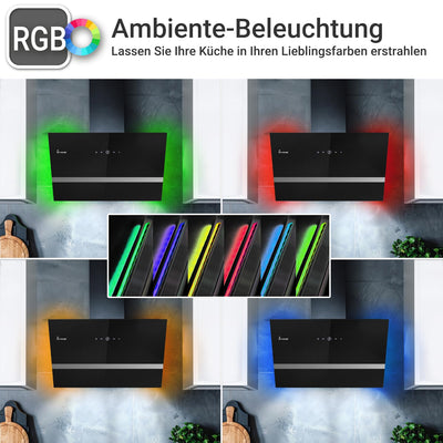 KKT KOLBE Dunstabzugshaube 60 cm | Umluft | Abluft | Kopffrei | Wandhaube | Edelstahl | Schwarz | Glas | Smart WiFi App | WLAN | RGBW-LED-Beleuchtung | EASY609SHCM