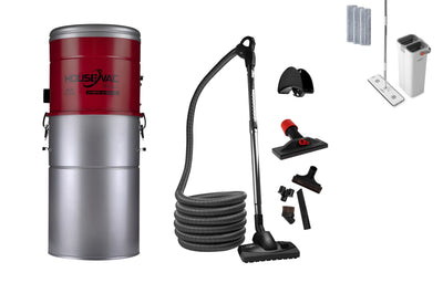 HouseVac Zentralstaubsauger HV-755ST-35H + Premium Reinigungszubehör-Kit 7.5m zur Reinigung Ihres Hauses|Saugkraft 755 AirWatts|Ametek Motor-1700W 2 Turbinen Soft Start/Stop| Hybridzyklonfiltration