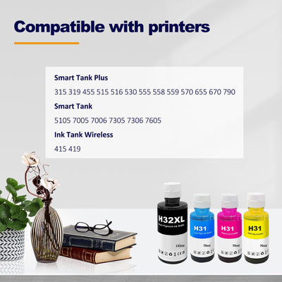 LAIPENG 31 32XL Tinte Kompatibel mit HP 31 32 XL für Smart Tank 315 319 455 515 516 530 555 558 559 570 655 670 790 5105 7005 7006 7305 7306 7605 415 419 Drucker Multipack (BK/C/M/Y)