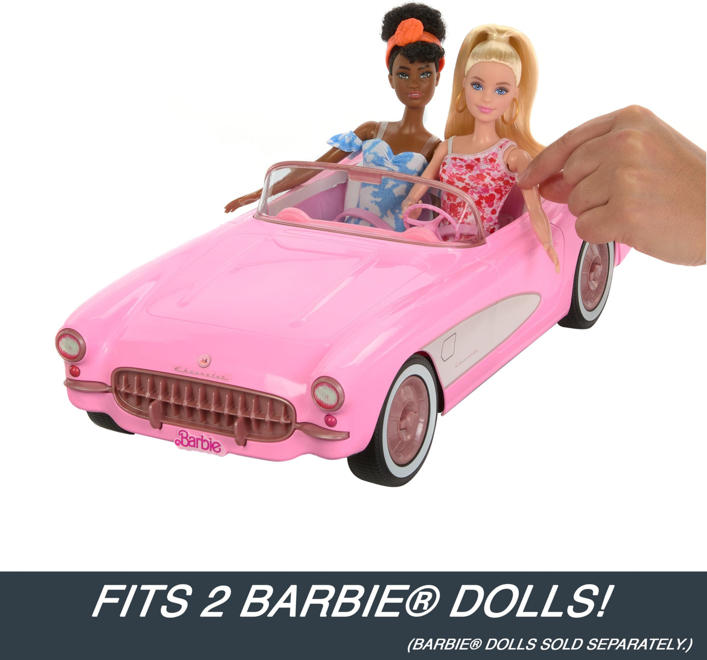 Hot Wheels Ferngesteuertes Auto, R/C Barbie Corvette - ferngesteuertes Fahrzeug, 1956 Corvette Stingray, 2,4 GHz Frequenz, bis zu 8 km/h, Platz für 2 Barbie-Puppen, HPW40