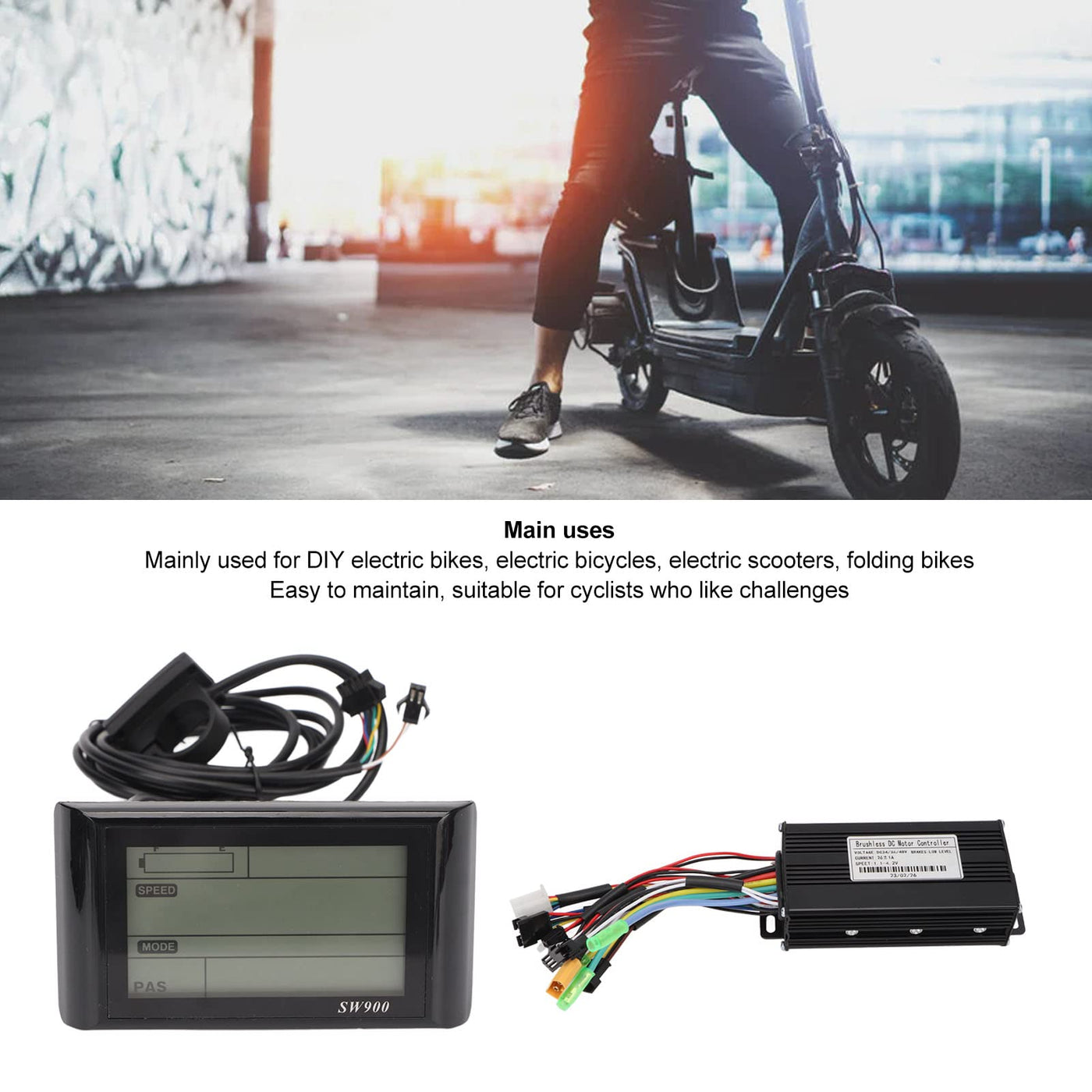 SPYMINNPOO Controller und LCD Display Kit, 26A DC 24V 36V 48V Wärmeableitung LCD Display Panel Brushless Controller für Fahrrad