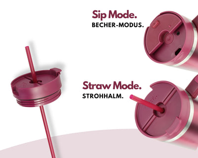 Milu Thermobecher 1200ml mit Strohhalm und Henkel 48h Eis/24h kalt/12h heiß Edelstahl Tumbler 40oz mit Griff Isolierbecher to go Isolierflasche Trinkflasche doppelwandig isoliert (Berry, 1,2L)
