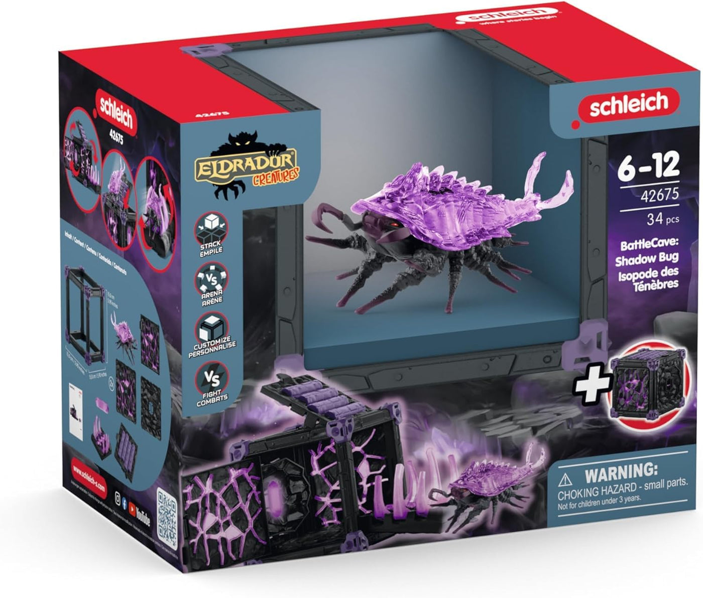 SCHLEICH ELDRADOR Creatures | Battle CAVE Schattenassel 42675 | Set aus ELDRADOR Battle Cave mit Monster und Schattenkristall | Battle Caves zur Arena stapelbar | Spielzeug ab 7 Jahren | 34 Teile