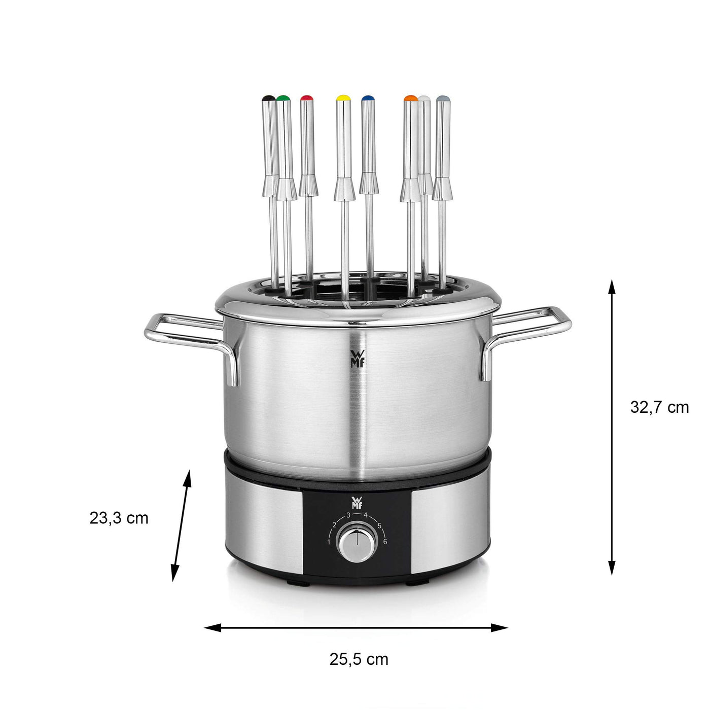 WMF Lono Fondueset für 8 Personen, Fondue elektrisch, 1400 W, Temperaturregulierung, Gabel-Halterung, Induktionstopf 1,2l, Hot Pot, edelstahl matt