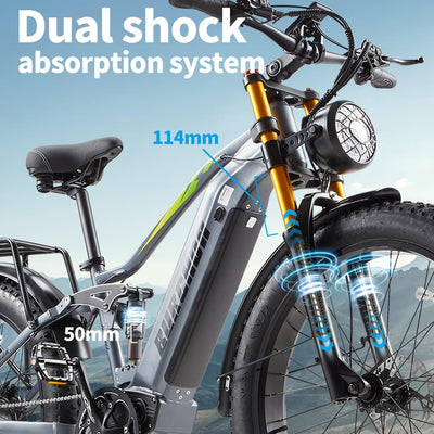 BURCHDA RX80 Elektrisches Mountainbike für Erwachsene, 26 Zoll 4.0 Fat Tire, 48V20AH Batterie 7-Gang Öl-Doppelbremse, Dual Shock Absorption Elektrofahrrad mit Unterstützung，Mit Heckklappenrahmen