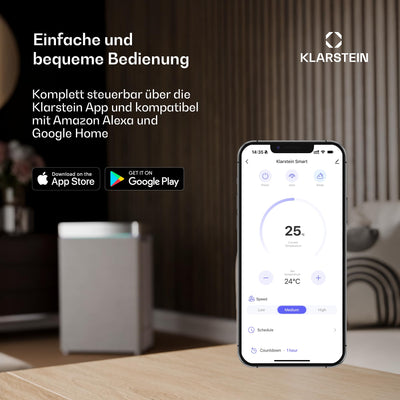 Klarstein 4-in-1: Smart Luftkühler, Ventilator, Luftbefeuchter & Ionisation I 6 L Wassertank, Oszillation, 30 W, 210 m³/h, Timer I Klimagerät ohne Abluftschlauch, Mobiles Klimagerät, Schwarz