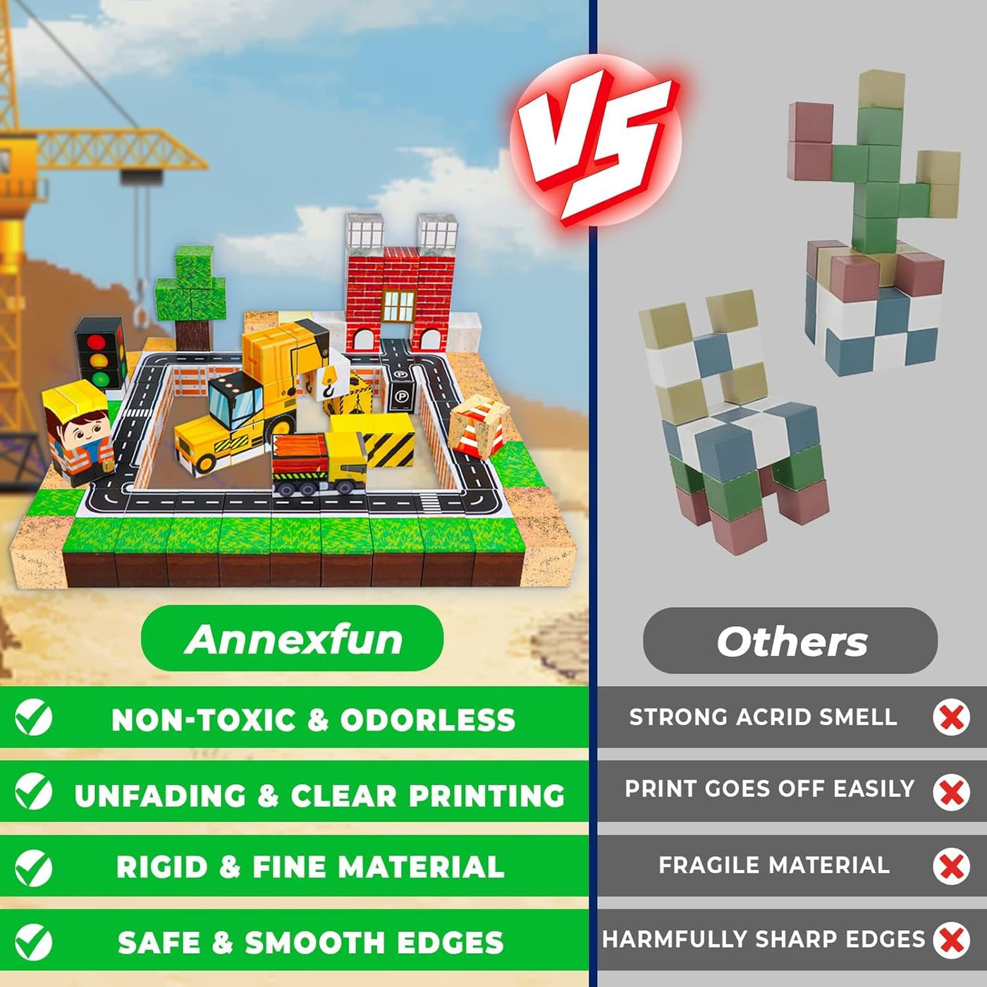 Annexfun Magnetische Bausteine Magnetische Bauwelt Straßenaufsatz Set Stadt mit Baufahrzeuge Magnetic Building Blocks Bagger Spielzeug ab 6 Jahren Baustellenfahrzeuge Kinder konstruktionsspielzeug