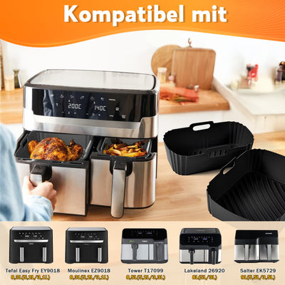 Heißluftfritteuse Zubehör für Tefal Ey9018 Dual Easy Fry 8,3L(5,2/3,1L), Silikonform Airfryer Zubehör, Zubehör Heißluftfritteuse Backform Grillrost Kuchenformen für Tower T17099/Salter EK5729