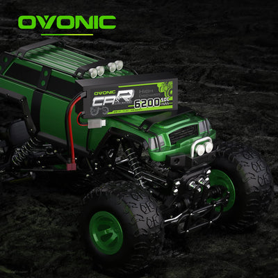 OVONIC 2s Lipo Akku 7,4V 6200mAh 50C mit T Stecker Hardcase Lipo Batterie Zellen für RC Auto Evader Truck Truggy BX Quadcopter Hubschrauber LKW Boot Flugzeug (2 Stück)