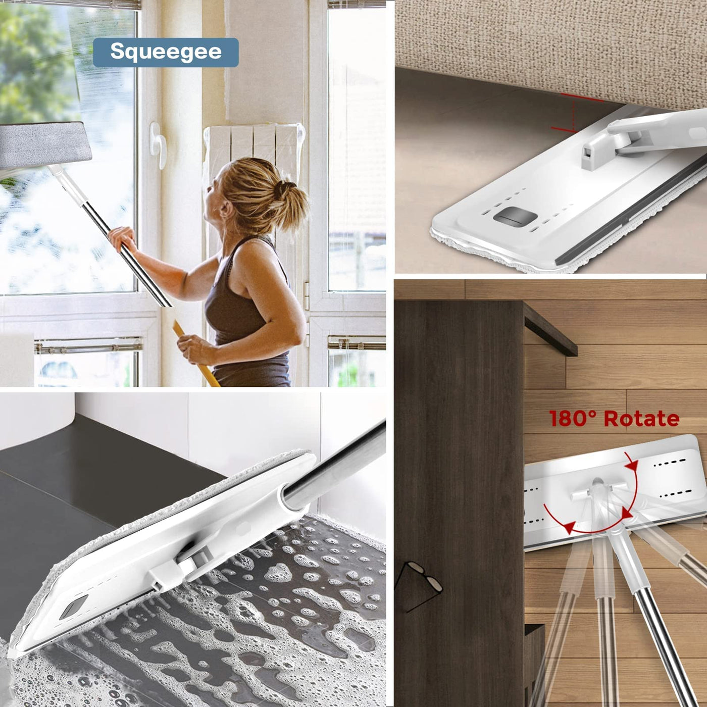 Masthome Wischmopp Set mit Eimer,Bodenwischer Set mit 10 Mikrofaser Pads und Langem Edelstahl Griff,Putzeimer mit Wischmop,Wischmopp mit Auswringfunktion für Alle Böden,Weiß