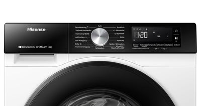 Hisense WD3S8043BW3 Waschtrockner/ConnectLife /16 Programme /8 KG, 54 Liter /1400 U/min/Dampffunktion/JetWash/Anti-Allergie Program/Auto Program/Eco Wash/Steam Refresh/Wolle/EEK A-D