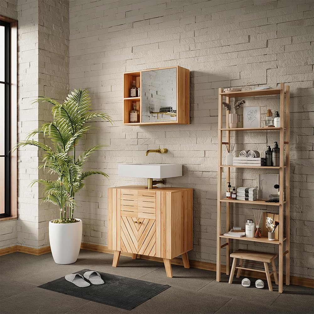 Vicco Waschbeckenunterschrank Lucie, Bambus, 60 x 65 cm mit 2 Türen