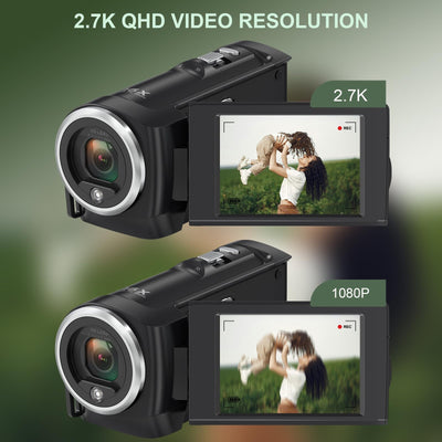 Videokamera 2.7K Camcorder 56MP 16X Digitalzoom Vlogging Camera mit LED-Fülllicht für YouTube, 2.8" LCD Bildschirm Camcorder mit 32 GB SD-Karte, 2 Batterien
