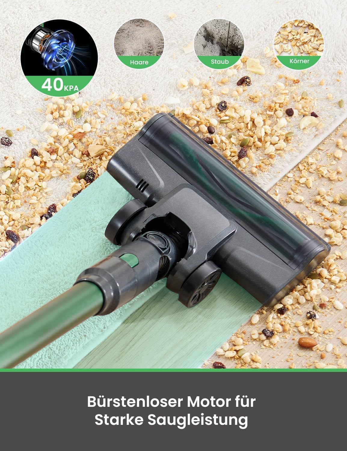 Vexilar Akku Staubsauger 40KPa, Staubsauger Kabellos mit HyperMotor™ 500W Bürstenloser Motor, Akkustaubsauger mit 50min Laufzeit, Kabelloser Staubsauger mit Berührungsbildschirm für Hartboden Teppich