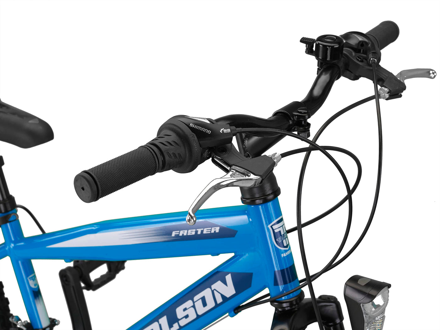 Talson 24 Zoll Mountainbike Fahrrad mit 21-Gang Shimano, Gabelfederung & Beleuchtung Blau