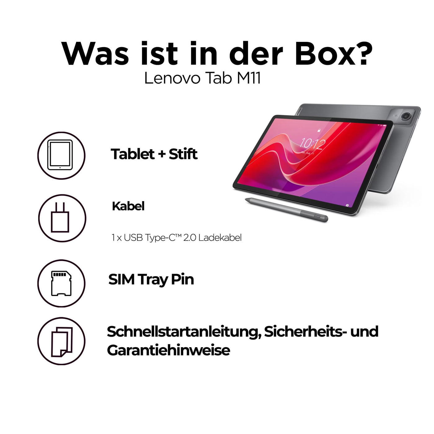 Lenovo Tab M11 Tablet | 11'' WUXGA Touch Display | MediaTek Helio G88 | 8GB RAM | 128GB SSD | Wi-Fi | Android 14 | grau | inkl Tab Pen