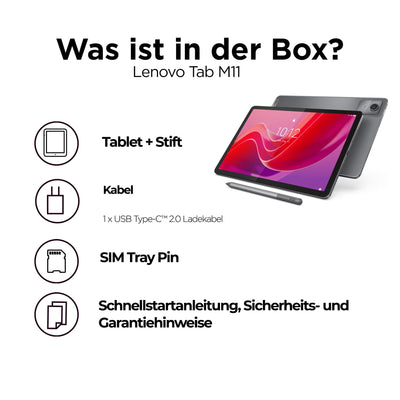 Lenovo Tab M11 Tablet | 11'' WUXGA Touch Display | MediaTek Helio G88 | 8GB RAM | 128GB SSD | Wi-Fi | Android 14 | grau | inkl Tab Pen