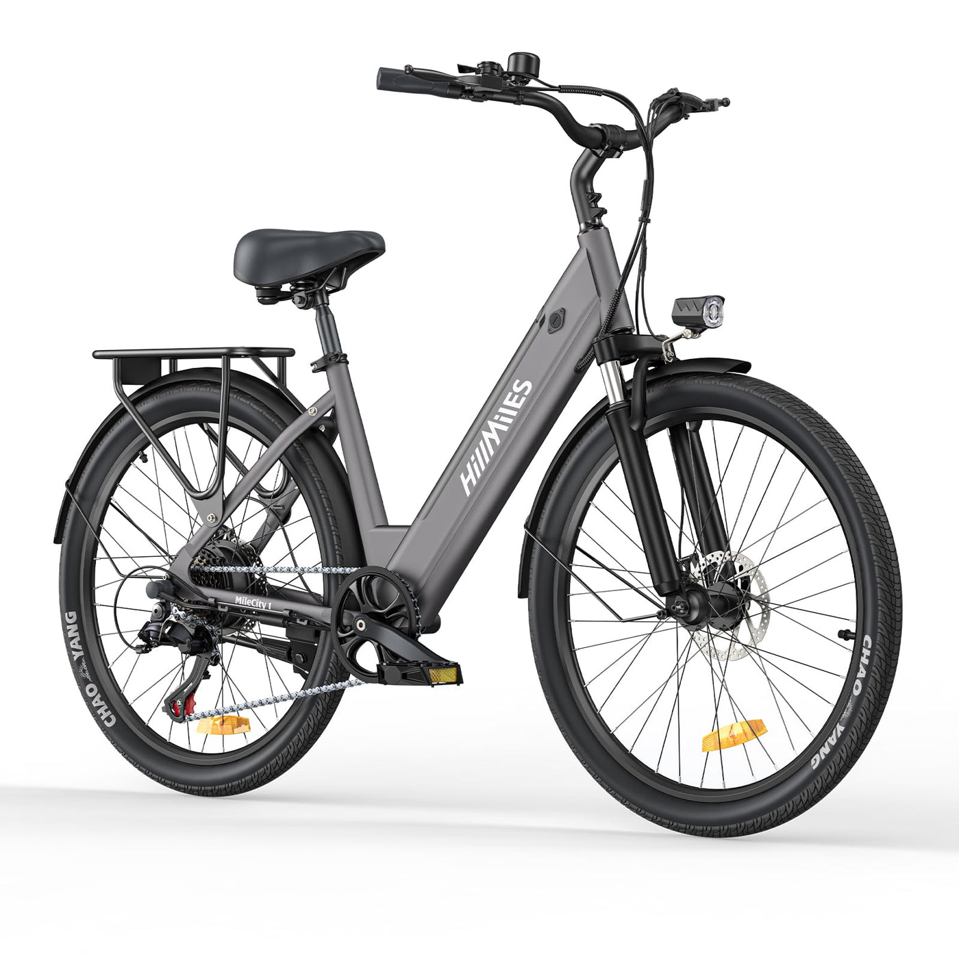MileCity1 26" E-Bike für Erwachsene, 7 Gang Elektrofahrrad mit Austauschbarem 36V 13Ah Akku, 25 km/h und 80–100km Reichweite E-Bike für Städtische Pendler, IP65 Wasserdicht (MileCity1, Grau)