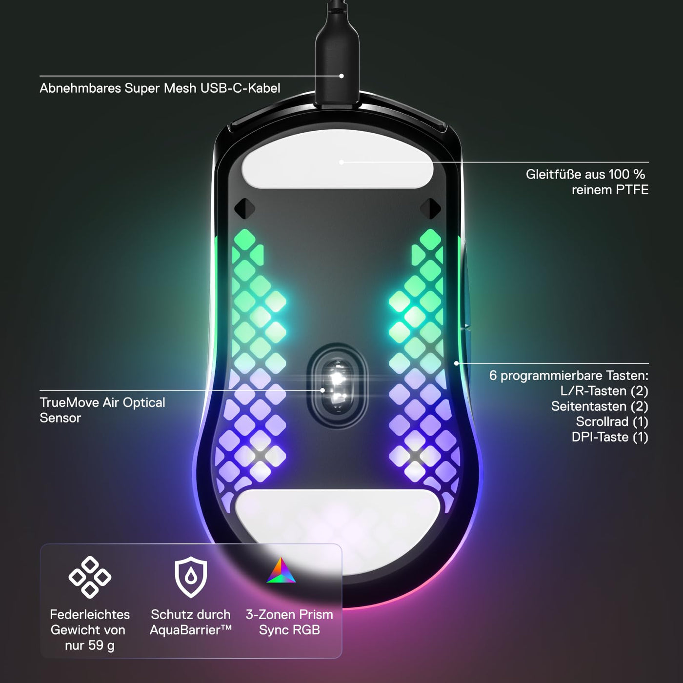 SteelSeries Aerox 3 - Superleichte Gaming-Maus - Optischer TrueMove Core Sensor mit 8.500 CPI - Ultraleichtes, wasserfestes Design - Schwarz