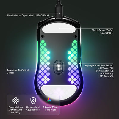 SteelSeries Aerox 3 - Superleichte Gaming-Maus - Optischer TrueMove Core Sensor mit 8.500 CPI - Ultraleichtes, wasserfestes Design - Schwarz