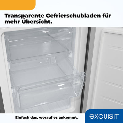 Exquisit Kühl-Gefrierkombination, Kühlschrank mit Gefrierfach, 4-Sterne-Gefrieren, 157 Liter, Alarm-Funktion, Schnellkühlen, KGC5231-60-E-050C inoxlook