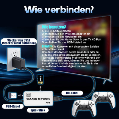XIXIMENG M15 Retro Konsole Game Stick 50000+ Spielen 28 Emulator,4K HD Retro-Spielkonsole mit Zwei kabellose Controller,Plug and Play Wireless Videospielkonsole für TV,Geschenk für Erwachsene (128G)
