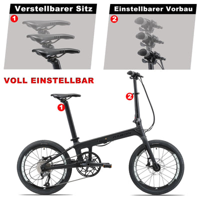 KABON Voll Carbon Faltrad, Leichtes 20 Zoll Carbonfaser Rahmen Klapprad mit 11 Gang Hydraulische Scheibenbremse Fahrrad mit Carbon Laufradsatz für Unisex-Erwachsene (Chamäleon Blau)