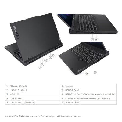 Lenovo Legion Pro 5i Gaming Laptop, Intel Core i5-14500HX, 64 GB DDR5 RAM, 2 TB PCIe SSD, 16" WQXGA, NVIDIA GeForce RTX 4050, Backlit QWERTZ Tastatur, Windows 11 Home, Grey