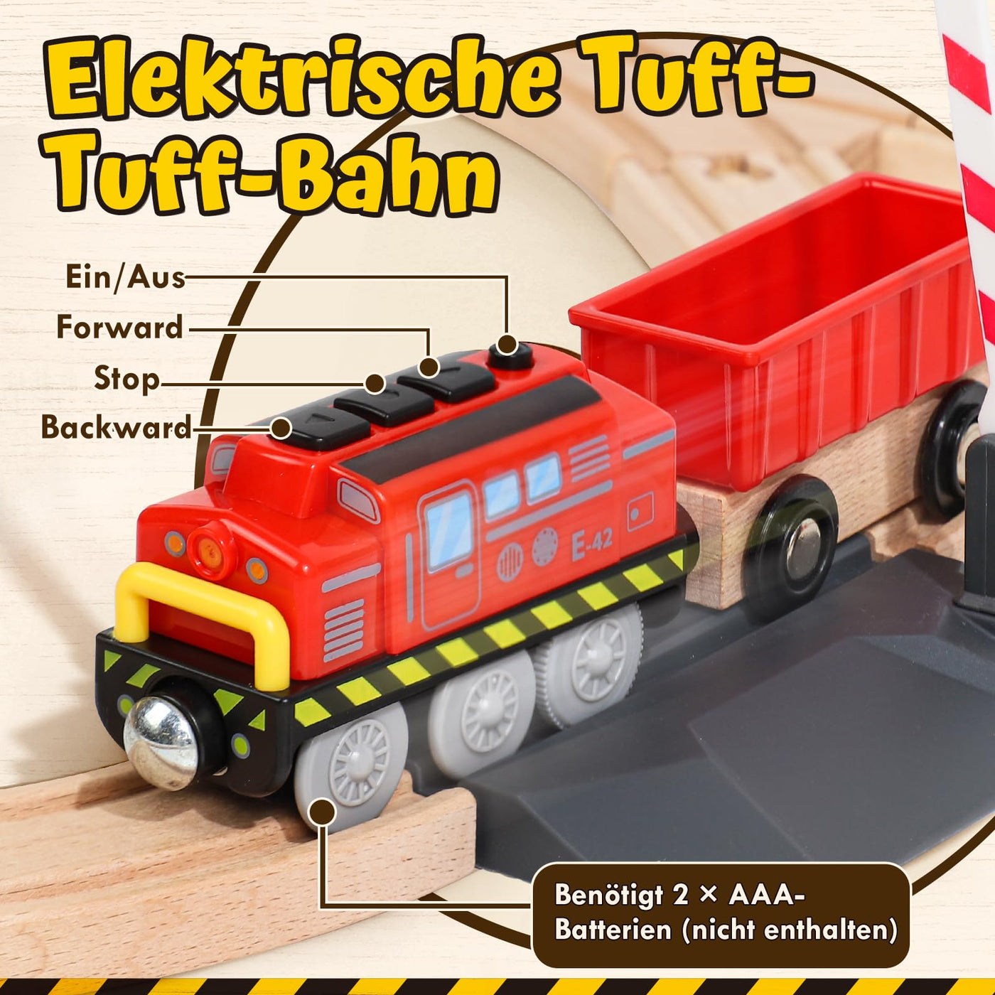 Lehoo Castle Holzeisenbahn, 68 Pcs Eisenbahn Holz mit Kran Spielzeug, Eisenbahn Kinder Elektrisch, Holz Eisenbahn Kinder mit Bagger