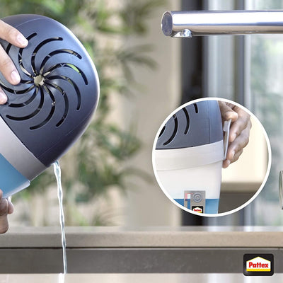 Pattex AERO 360º Luftentfeuchter, ultra-absorbierender Raumentfeuchter, hilft Kondenswasser, Schimmel- und Modergeruch zu vermeiden, nachfüllbarer Raumluftentfeuchter, 1 Gerät inkl. 1 Nachfülltab 450g