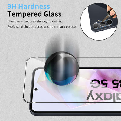 HidWee Schutzfolie kompatibel mit Samsung Galaxy A35 5G für Panzerglas mit Rahmen Positionierhilfe, 3 Stück Schutzglas & 2 Stück Kameraschutz, 9H Härte Panzerfolie, Anti-Bläschen HD Displayschutz