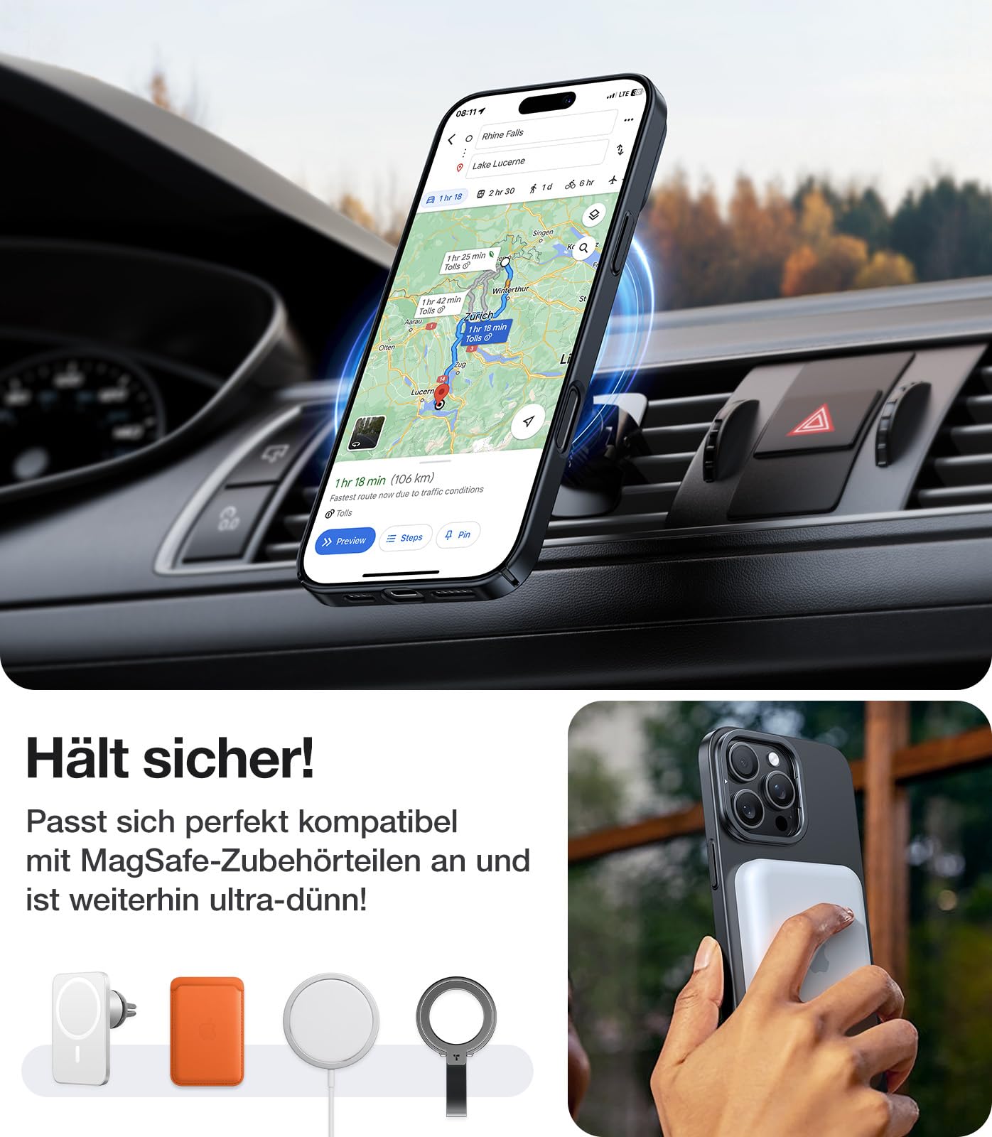 TORRAS Ultra Dünn für iPhone 16 Pro Hülle für MagSafe [Nr. 1 Magnetkraft] Handyhülle iPhone 16 Pro Stoßfest Kratzfest & Samtiger Griff Slim Hülle iPhone 16 Pro Case mit Kamera-Ständer Schwarz