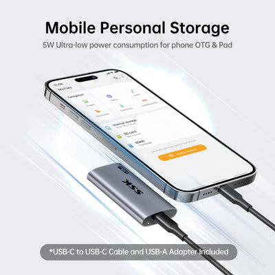 SSK 1TB Externe SSD Festplatte, Portable SSD bis zu 550 MB/s Schnelle External SSD USB 3.2 Gen2 USB C SSD für iPhone 15/Pro, Windows, Mac, Android Mit LED-Licht, Trim, SMART Unterstützt