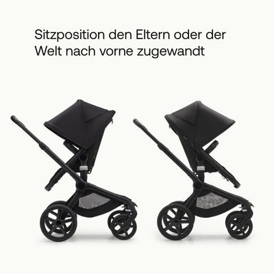 Bugaboo Fox 5, 2-in-1 Kinderwagen für jedes Gelände, mit Liegewanne und ausziehbarem Kleinkindsitz, einfach zu manövrieren und Ein-Hand Faltung, Fahrgestell, Liegewanne und Sonnendach in Schwarz