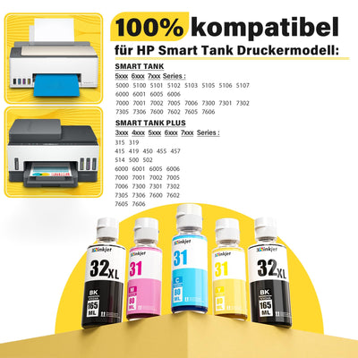 Osinkjet Druckertinte 31 32XL Kompatibel für HP Smart Tank Plus 555 Drucker, Tinte 31 32 XL für Smart Tank 5105 7005 7605 7305 7006 7306 5106 5107 455 515 519 530 558 559 570 655 670 750 790 Drucker